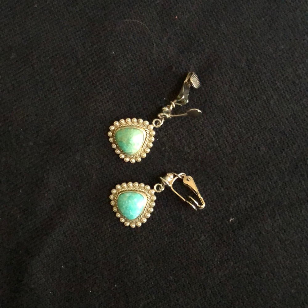 Silver and blue stone clip earrings.